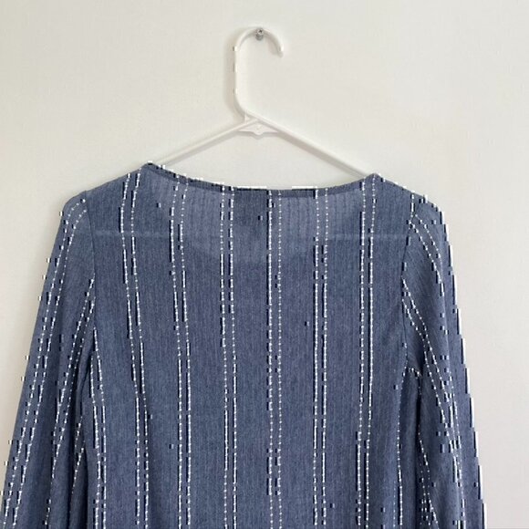 W5 ANTHROPOLOGIE Mariana Blouse Dot Stripe Blue White Ruffle 3/4 Sleeve Boho Top - Picture 12 of 12